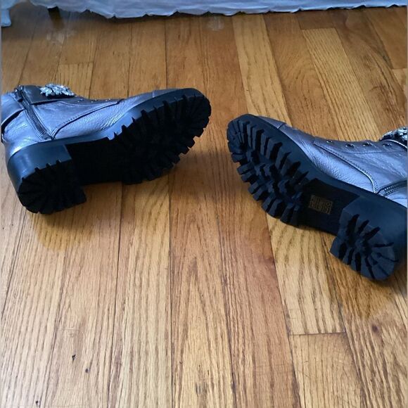 Karl Lagerfeld 6.5 leather silver boots embellished, bling - Picture 8 of 12